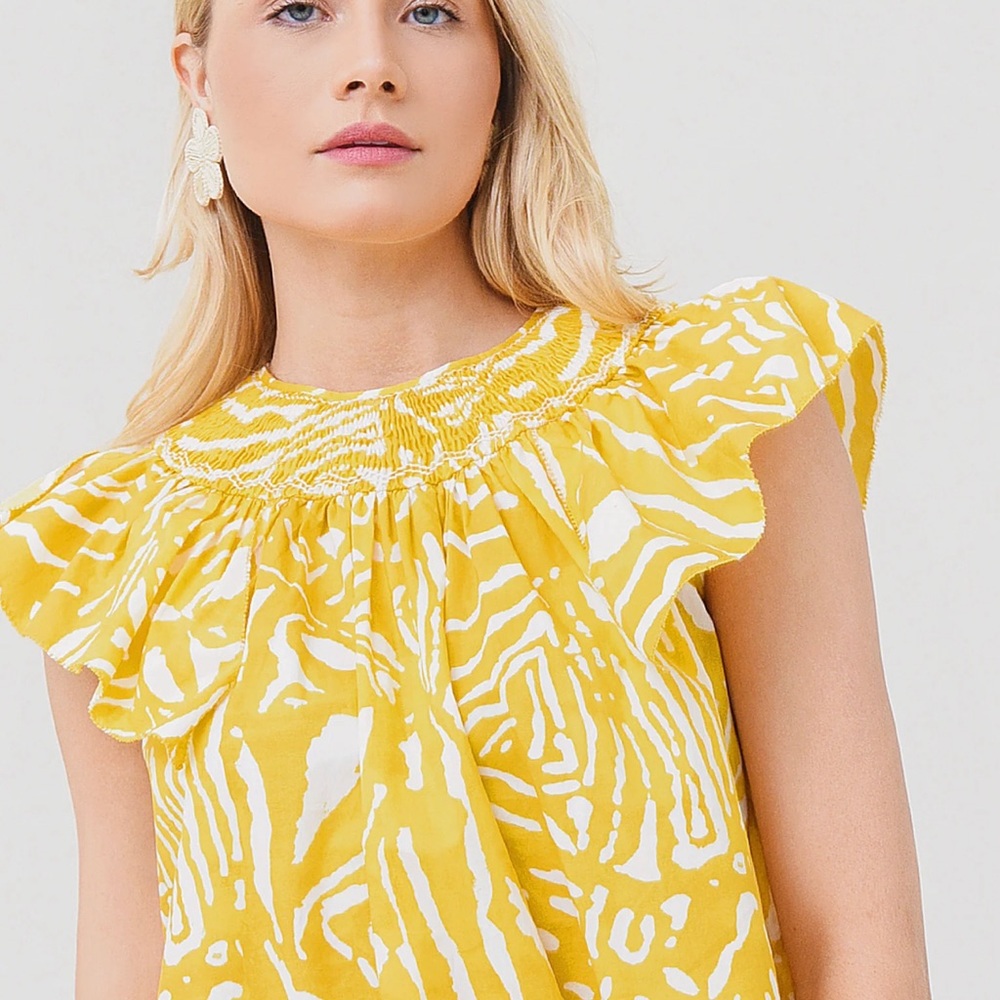 Hunter Bell Yellow printed Kinser Top size M - Picture 3 of 6